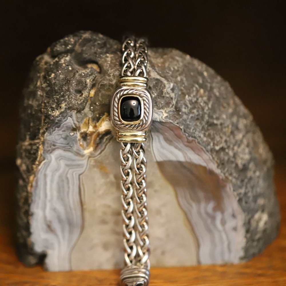 DAVID YURMAN LARGE ALBION BLACK ONYX BRACELET STERLING 14K YELLOW GOLD RARE!